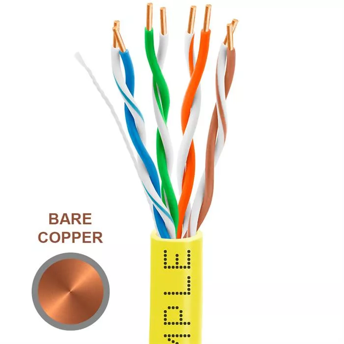 CAT5e 1000 Feet Bare Copper UTP Ethernet Cable 24AWG Bulk Network Wire, Yellow