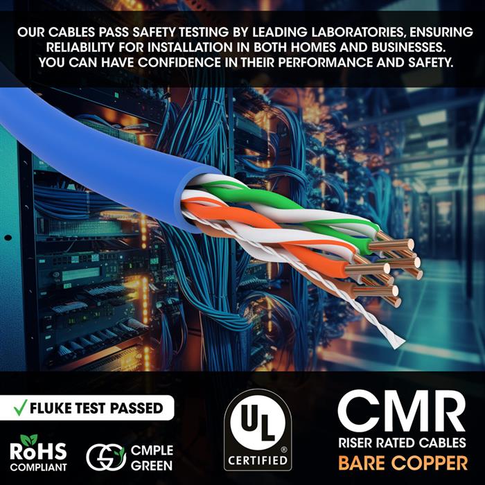 Fluke Test Passed Rohs UL CMR Riser Rated Cat5e Cable Flame Retardant, Cat5e Blue LAN UTP Cable 1000 Foot