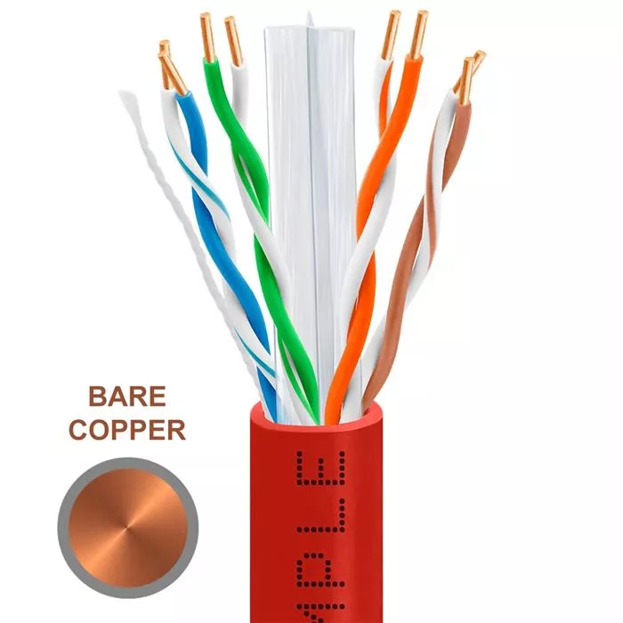 Cat6 1000ft Riser Ethernet Cable Red | Bare Copper | CMR, UTP, 23AWG