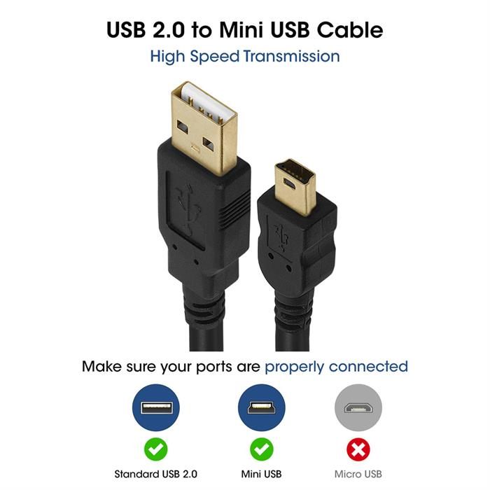 Cmple - 1.5ft Mini USB Cable USB A to Mini B Data Transfer USB Charging Cable 5 Pin Mini USB to USB Male to Male Cable for PC, Laptop, Car Dash Cam, Digital Camera - Black