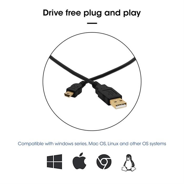 Cmple - 10ft Mini USB Cable USB A to Mini B Data Transfer USB Charging Cable 5 Pin Mini USB to USB Male to Male Cable for PC, Laptop, Car Dash Cam, Digital Camera - Black