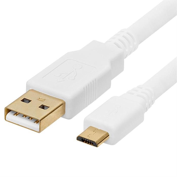 USB 2.0 A Male To Micro B Male 5-Pin Gold-Plated Cable - 15 Feet White