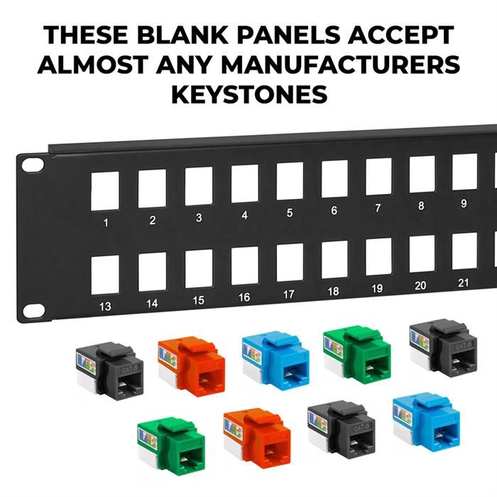 Blank Patch panel accept almost any manufacturers keystones	