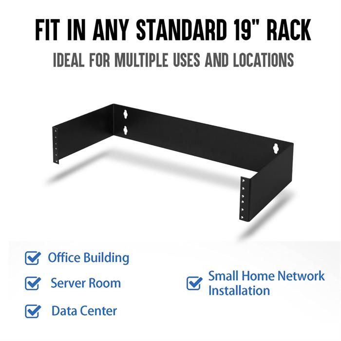 Cmple - 2U Patch Panel Bracket 4-inch Deep Hinged Patch Panel Wall Mount Rack for 19" Network Server Panels - Includes Mounting Screws