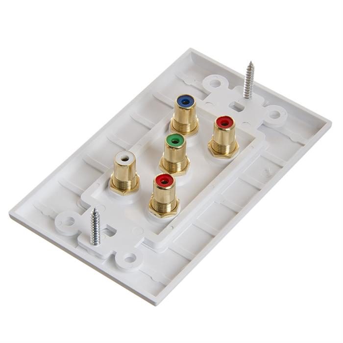 Cmple - 5 RCA Audio Video Wall Plate - Gold Plated (RGB + Audio) Component Video 1080P Full HD Compatible Port/AV Component Video + 2 RCA Stereo Audio Combo Port Insert Jack – White