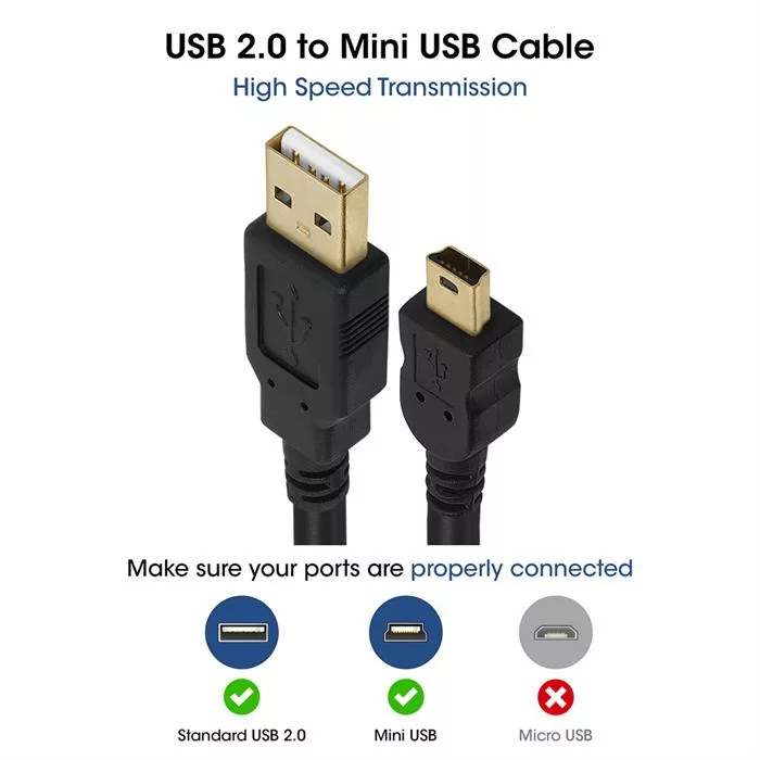 Cmple - 6ft Mini USB Cable USB A to Mini B Data Transfer USB Charging Cable 5 Pin Mini USB to USB Male to Male Cable for PC, Laptop, Car Dash Cam, Digital Camera - Black