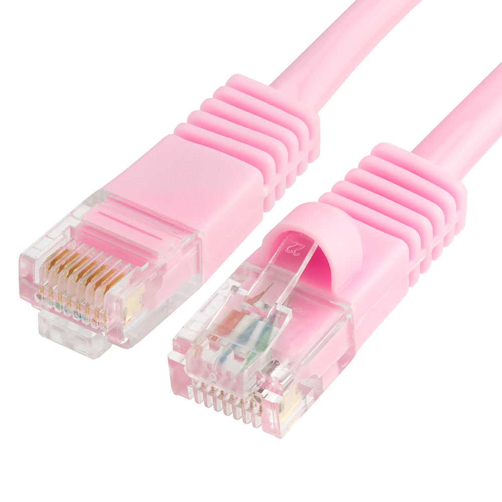 Made in USA, Cat5e Ethernet Patch Cable UL cm and 100% Copper. 24AWG, 50u Gold Plating RJ45 Computer Networking Cord - Pink 95 Ft