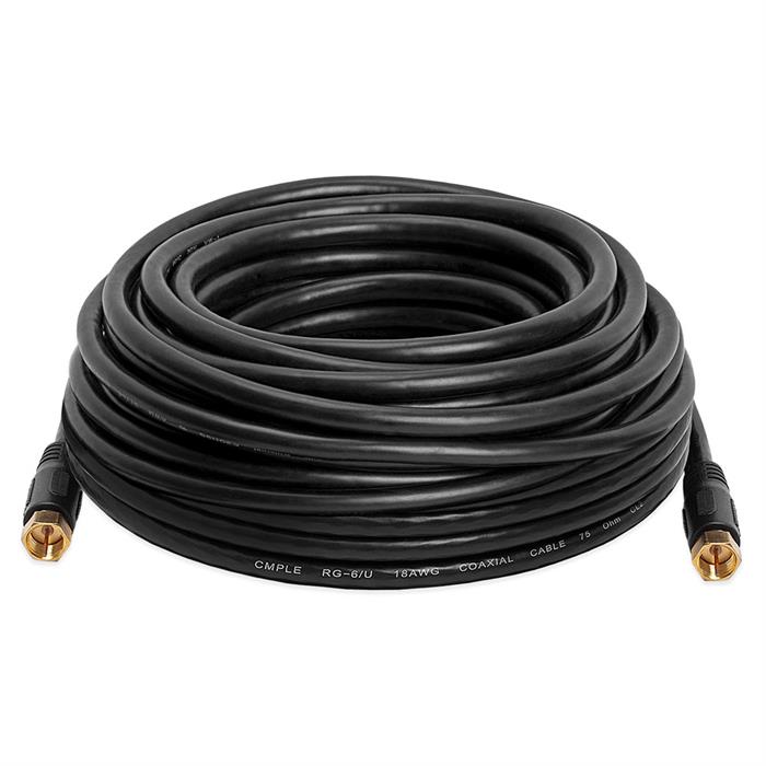 Cmple Digital Coaxial Cable F-Type Male RG6 Coax Digital Audio Video with F Connector Pin Satellite Cord - 50 Feet Black