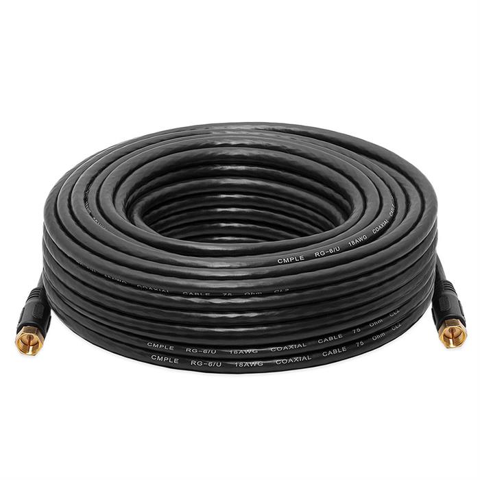 Cmple Digital Coaxial Cable F-Type Male RG6 Coax Digital Audio Video with F Connector Pin Satellite Cord - 75 Feet Black