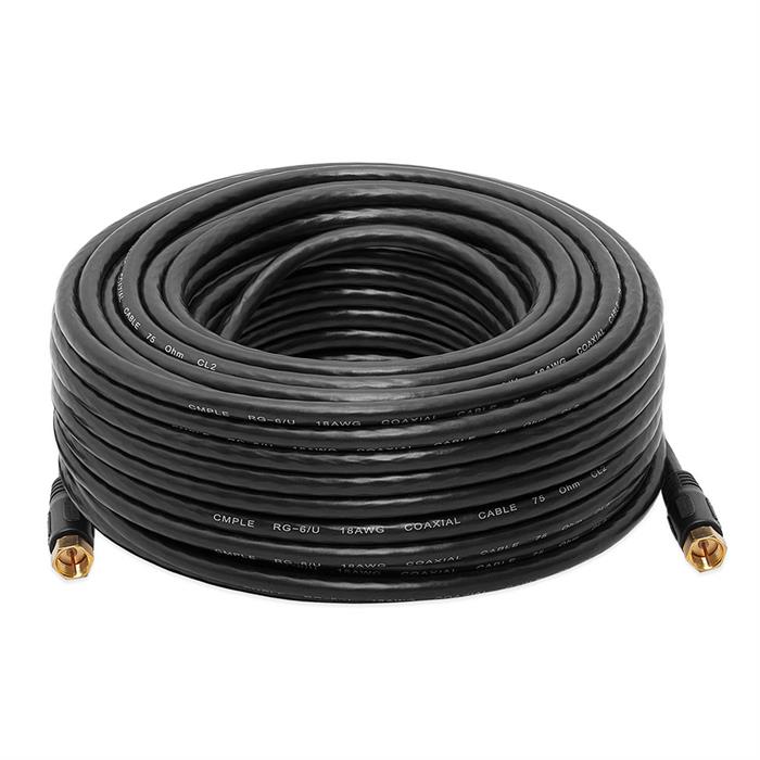 Cmple Digital Coaxial Cable F-Type Male RG6 Coax Digital Audio Video with F Connector Pin Satellite Cord - 100 Feet Black