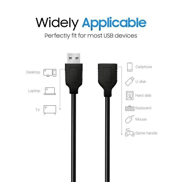 Cmple - High Speed USB 2.0 Extension Cable - Flexible USB Extender Cord - A Male to A Female Adapter Cable - 6FT Black