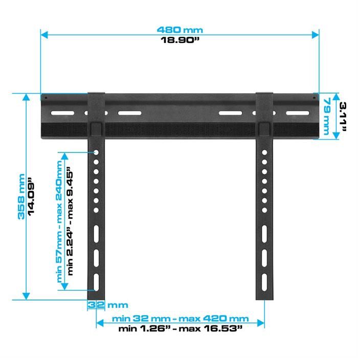Dimensions - Super Slim Velcro-Fixed TV Wall Mount For 23"-42" TV's