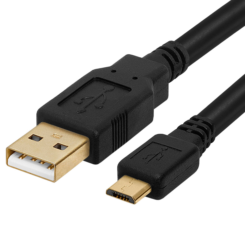 USB 2.0 A Male To Micro B Male 5-Pin Gold-Plated Cable - Black