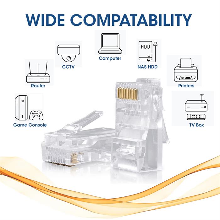 Cmple - RJ45 Connectors Easy Crimp Cat6 Ethernet Cable Crimp Connectors, Compatible with Cat6/Cat5e, Ethernet Cable Crimp Connectors UTP Network Modular Plug for Solid Wire - Pack of 100