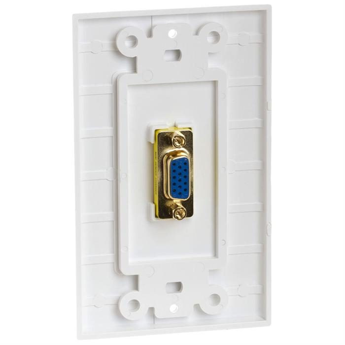 Cmple - Single Outlet 15-Pin Female VGA Wall Plate with Gold Plated Connectors, White VGA Wallplate with Matching Screws
