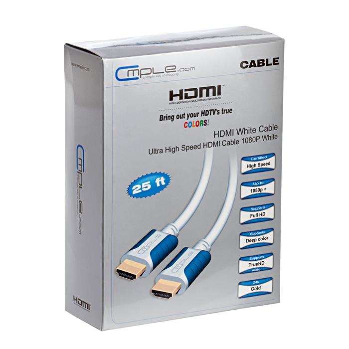 Cmple Ultra High Speed HDMI Cable 3D 4K - 25 Feet, White