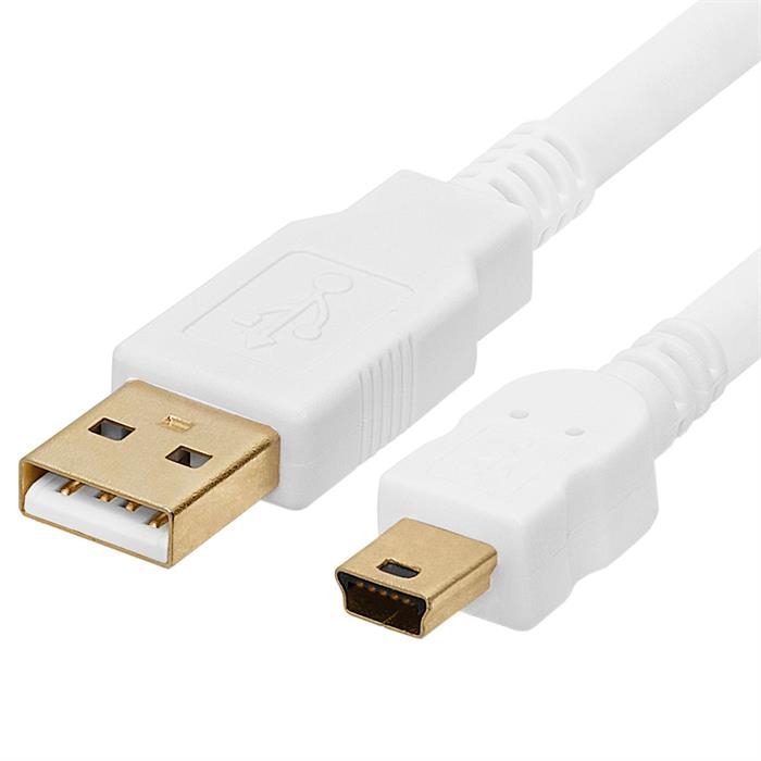 USB 2.0 A Male To Mini B Male 5-Pin Gold-Plated Cable - 1.5 Feet White