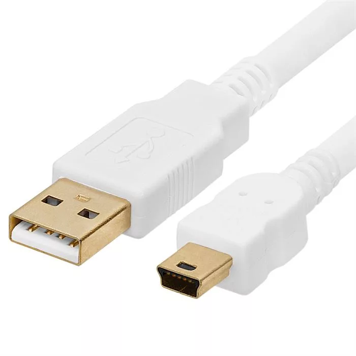 USB 2.0 A Male To Mini B Male 5-Pin Gold-Plated Cable - 6 Feet White
