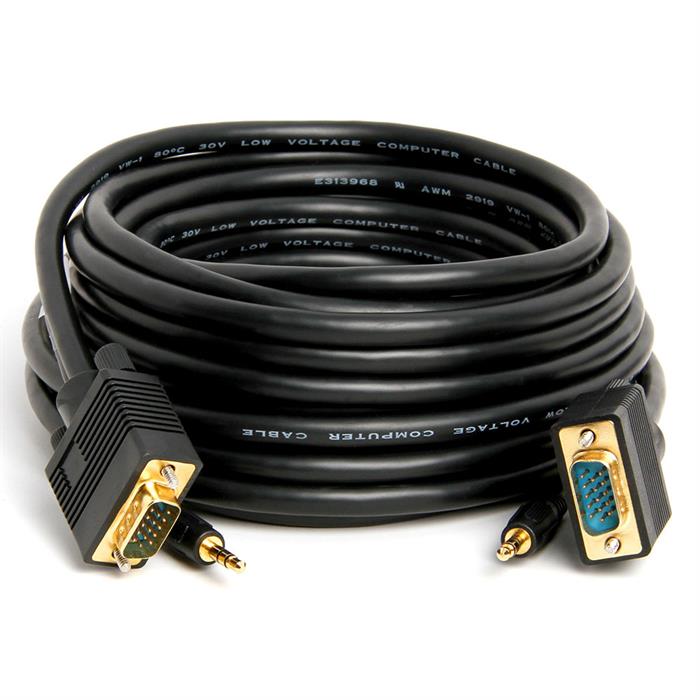 Cmple - VGA Cable Male to Male with 3.5mm Aux Audio Monitor SVGA PC 15 Pin Cord 25 Feet