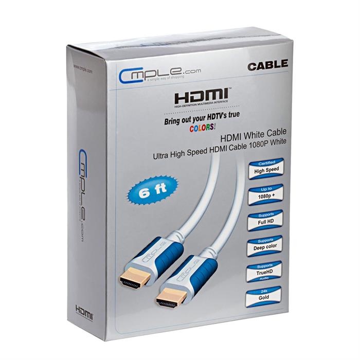 Cmple - White HDMI Cable 6FT - 4K HDMI 2.0 Cable Ultra High Speed HDTV Cord with 3D HDR & Ethernet channel HDMI to HDMI Male