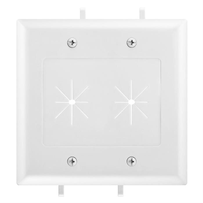 DataComm 45-0015-WH Two-Gang Low-Voltage Cable Plate With Flexible Opening - White