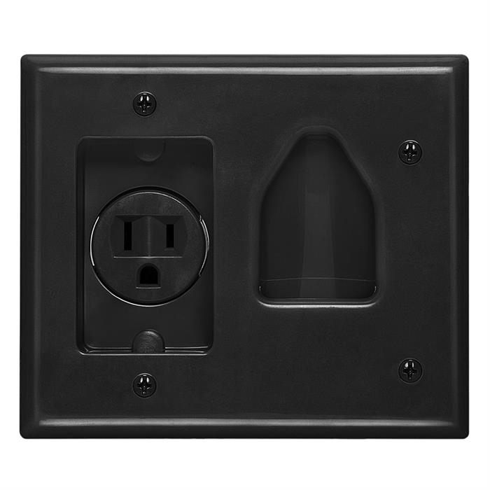 DataComm 45-0021-BK Recessed Low-Voltage Cable Wall Plate With Recessed AC Power - Black