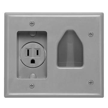 DataComm 45-0021-GY Recessed Low-Voltage Cable Wall Plate With Recessed AC Power - Gray
