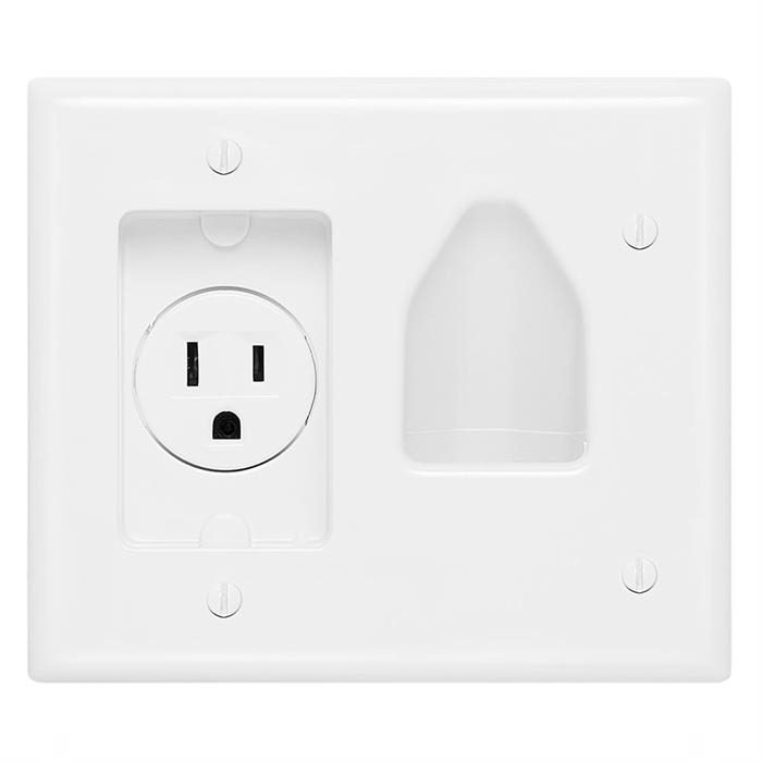 DataComm 45-0021-WH Recessed Low-Voltage Cable Wall Plate With Recessed AC Power - White