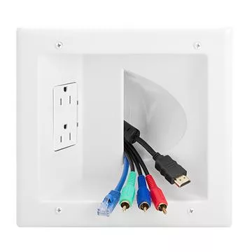DataComm 45-0031-WH Recessed Media Plate with Duplex Receptacle - White