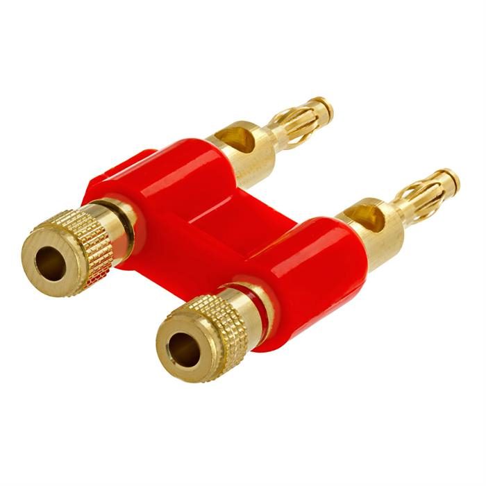 Dual Speaker Banana Plugs, 24K Gold Plated, Open Screw Type, Audio Plug for Amplifiers, Speakers - Red