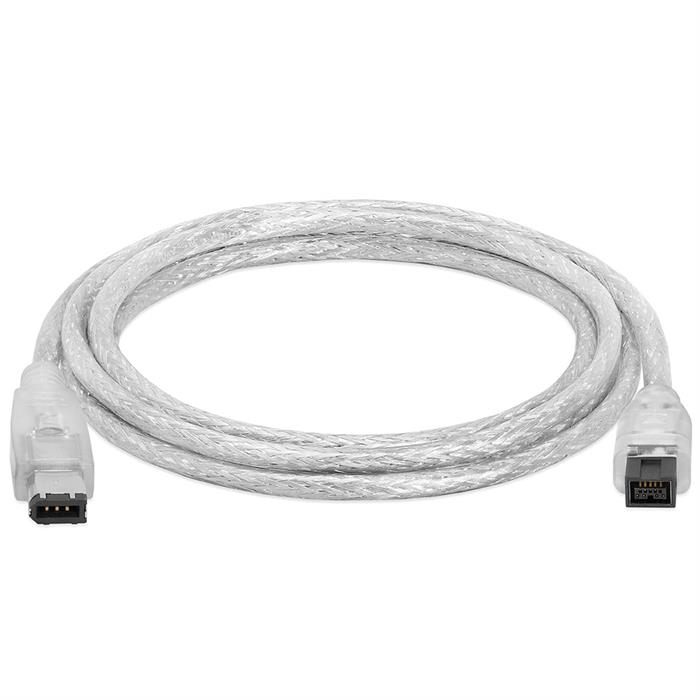 FireWire 800 9-Pin To FireWire 400 6-Pin Bilingual Cable – 6 Feet Clear