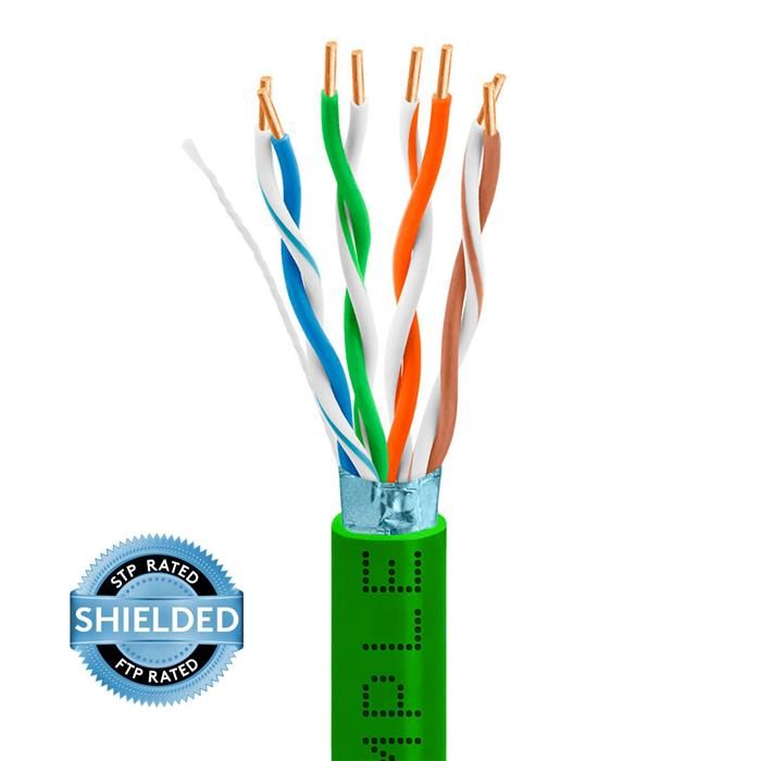 STP/FTP CAT5e 1000ft Bare Copper LAN Cable 24AWG Bulk Network Wire, Green	