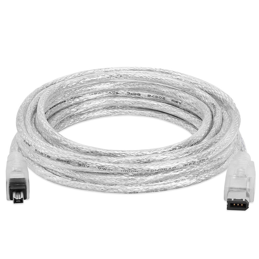 6 Pin/4 Pin Male/Male Clear IEEE 1394 Firewire 400 to Firewire 400 Cable 10 FT 