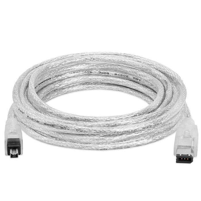 IEEE-1394 FireWire/iLink DV 6 Pin Male To 4 Pin Male Cable - 15 Feet Clear
