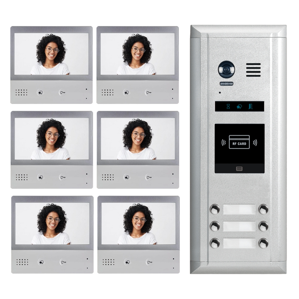 Intercom System for Apartment | 6 Apartment WiFi Video Doorbell | 6 x 7  Monitors, Door Release - DX4761S/ID