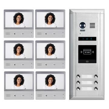 2-Wire Video Doorbell Intercom System with Six Monitors for Six Apartments
