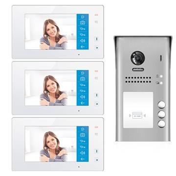 Video Intercom Doorbell System with Three Monitors for Three Apartments	