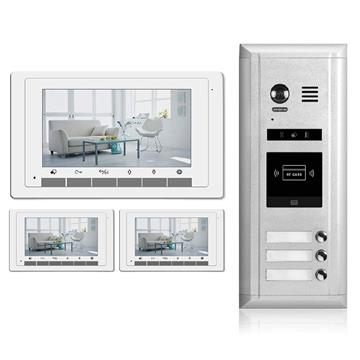 Intercom System for Building | 3 Monitors 7" | 2 Wire 3 Apartment Doorbell | Camera and Door Release - DK1731S/ID