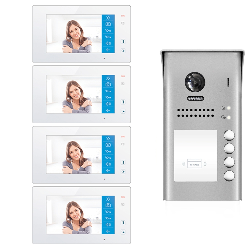 Intercom System for Building | 4 Apartment WiFi Video Doorbell | 4 Monitors  7 | Buzzer System, Door Release - DX4741M/ID