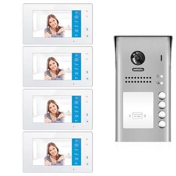 Video Intercom Doorbell System with Four Monitors for Four Apartments	