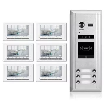 Intercom System for Building | 6 Monitors 7" | 2 Wire 6 Apartment Doorbell | Camera and Door Release - DK1761S/ID