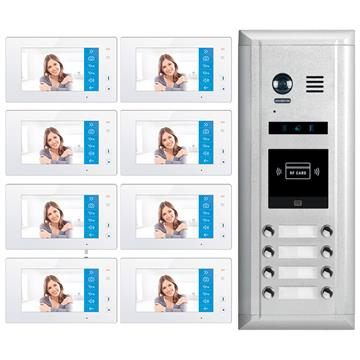 Video Intercom Doorbell System with Eight Monitors for Eight Apartments	