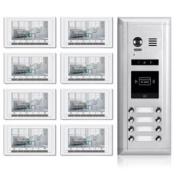 Intercom System for Building | 8 Monitors 7" | 2 Wire 8 Apartment Doorbell | Camera and Door Release - DK1781S/ID