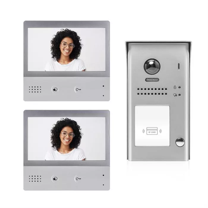 2-Wire Video Doorbell Intercom System with Two Monitors for One Apartment	