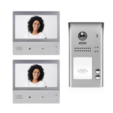 2-Wire Video Doorbell Intercom System with Two Monitors for Two Apartments