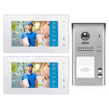 2-Wire Video Doorbell Intercom System with Two Monitors for Two Apartments