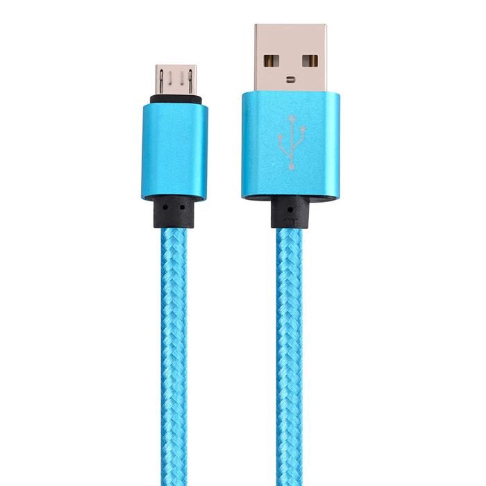 Micro USB to USB Braided Data Charging Cable - 10 Feet, Neon Blue