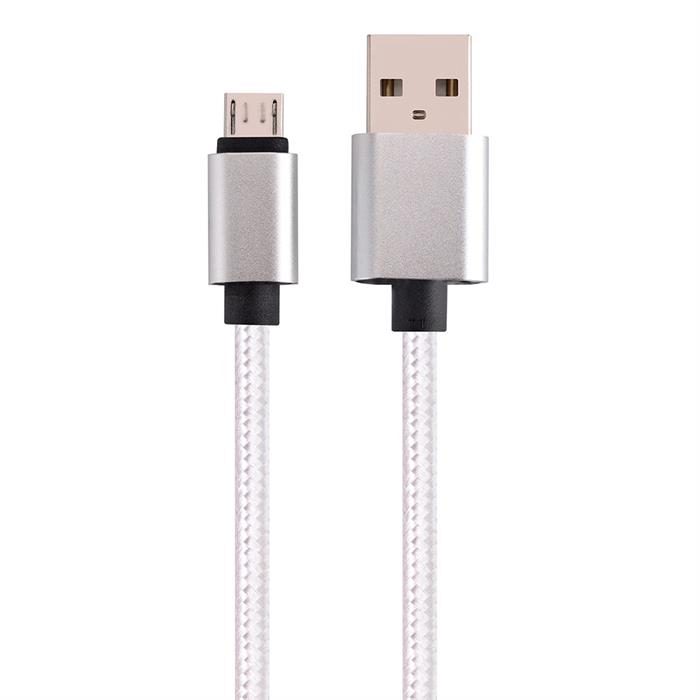 Micro USB to USB Braided Data Charging Cable - 3 Feet, White
