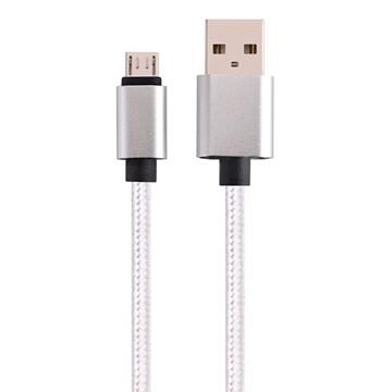 Micro USB to USB Braided Data Charging Cable - 6 Feet, White