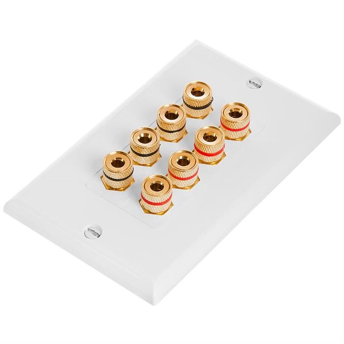 Speaker Wall Plate With Banana Binding Posts - Four Speakers